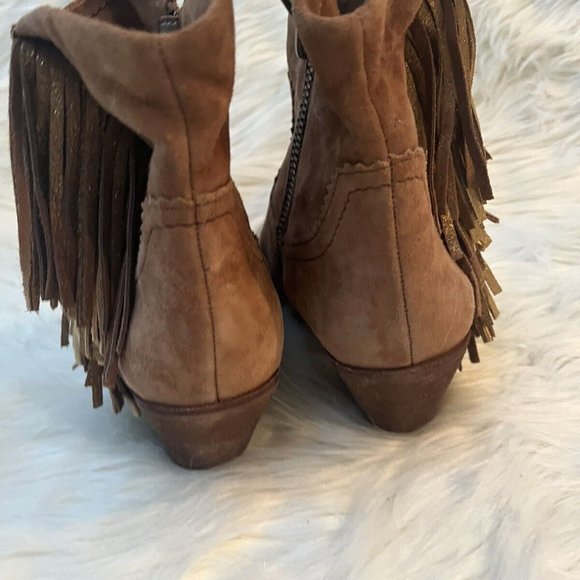 Sam Edelman Louie Fringe Heeled Ankle Boots Booties Size 8 in Soft Saddle Color - Picture 5 of 6
